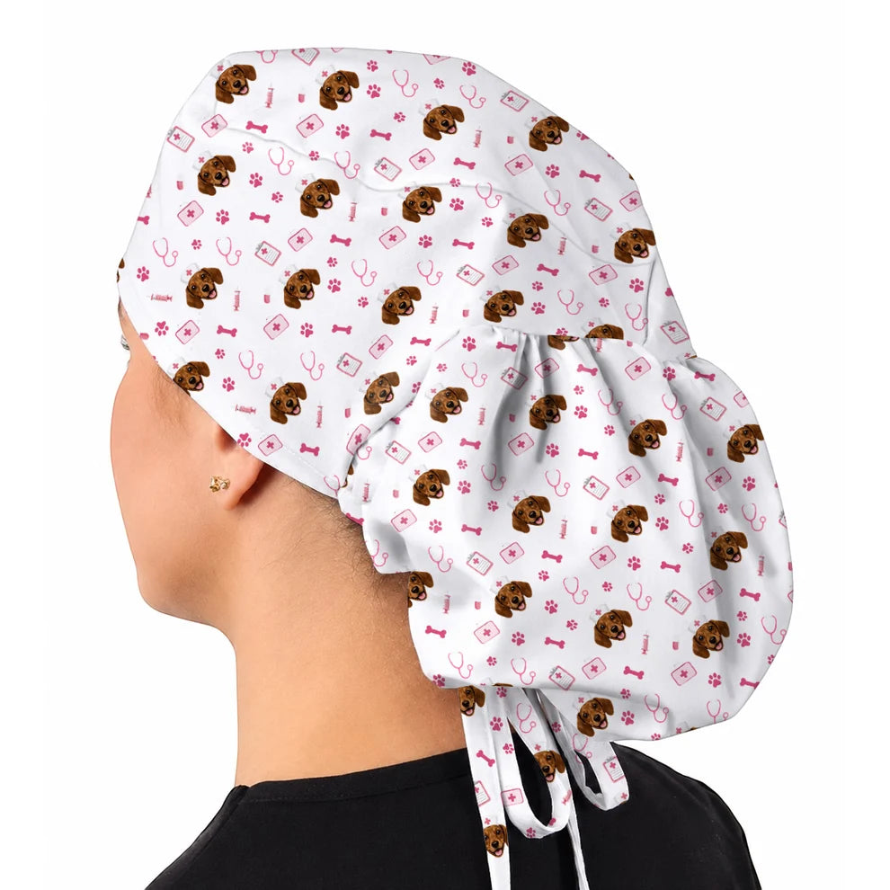 Dachshund Nurse Scrub Cap, Cute Wiener Dog Medical Uniform for Veterinary Professionals, Black Dog Lover Scrubs for Nurses