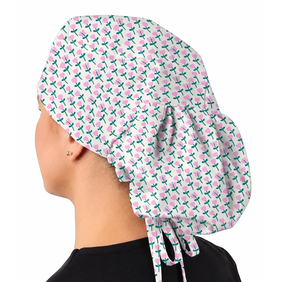 Playful Tulip Scrub Caps, Colorful Tulip Butterfly Nurse Scrubs Cap, Spring Floral Gift For Nurses