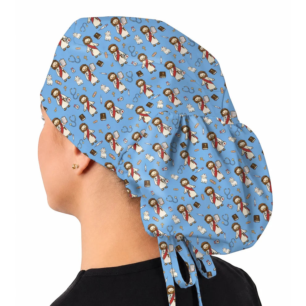 Christian Nurse Scrub Cap, Jesus Medical Pattern Scrubs Caps, Faith Based Gift For Nurses
