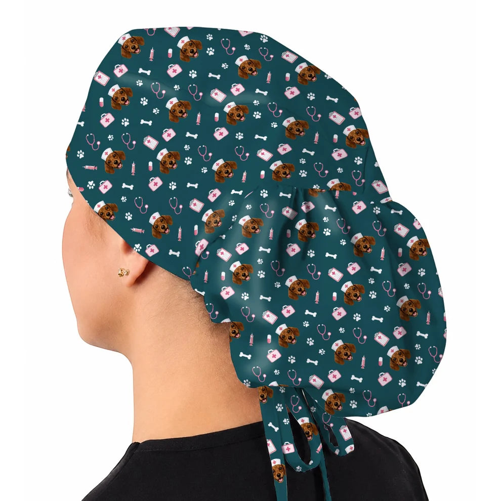 Dachshund Nurse Scrub Cap, Cute Wiener Dog Medical Uniform for Veterinary Professionals, Black Dog Lover Scrubs for Nurses