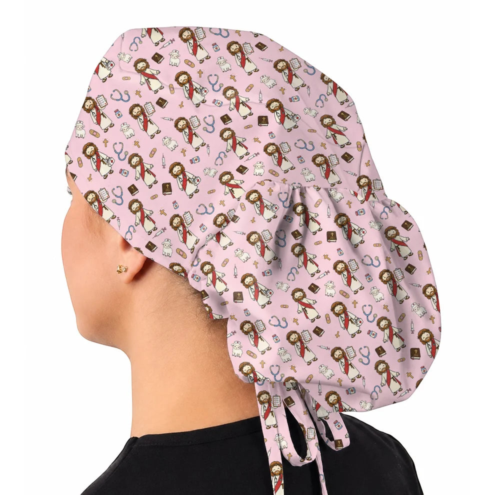 Christian Nurse Scrub Cap, Jesus Medical Pattern Scrubs Caps, Faith Based Gift For Nurses