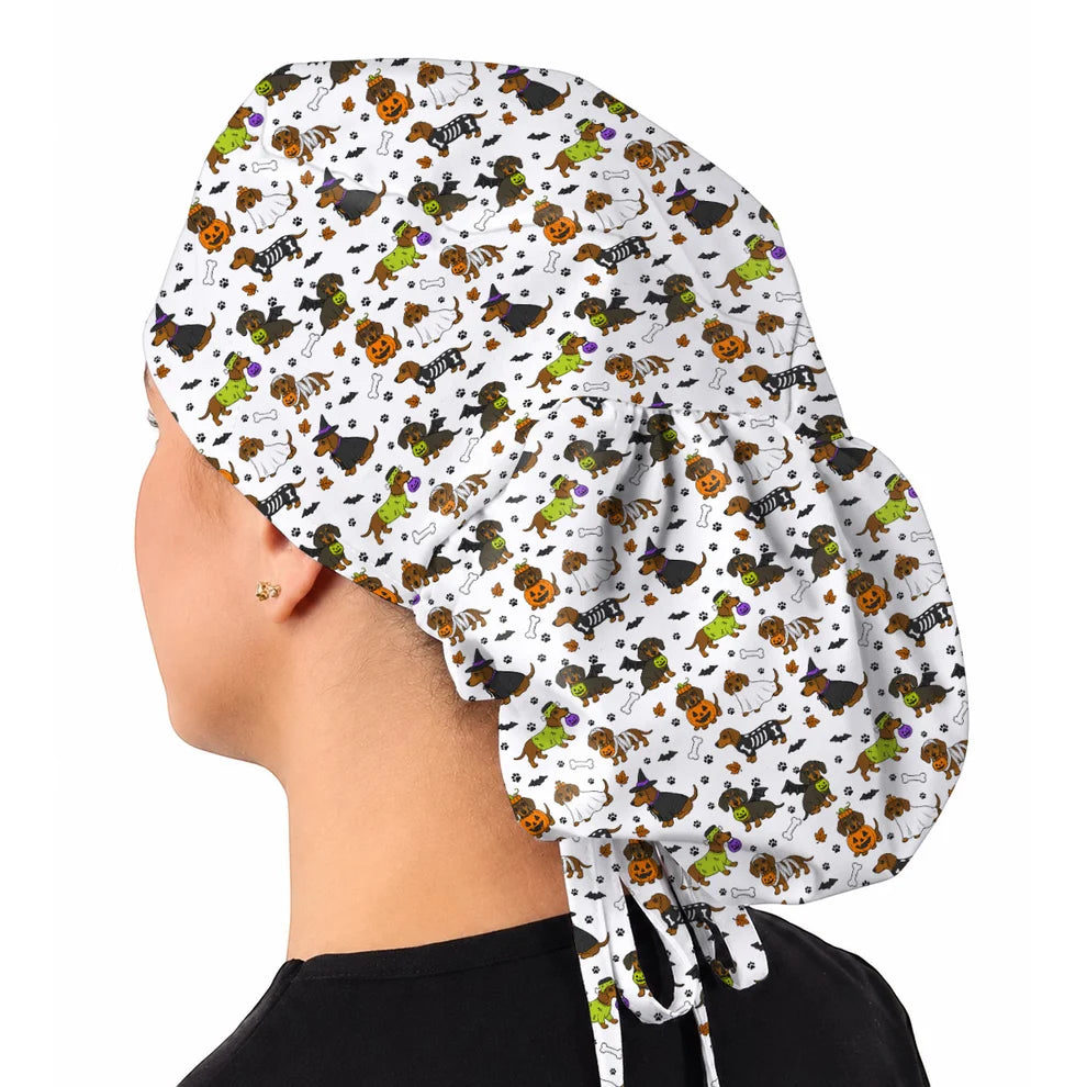 Halloween Black Cat Scrub Caps, Pumpkin Cat Print Scrubs, Spooky Nurse Cap (Copy)
