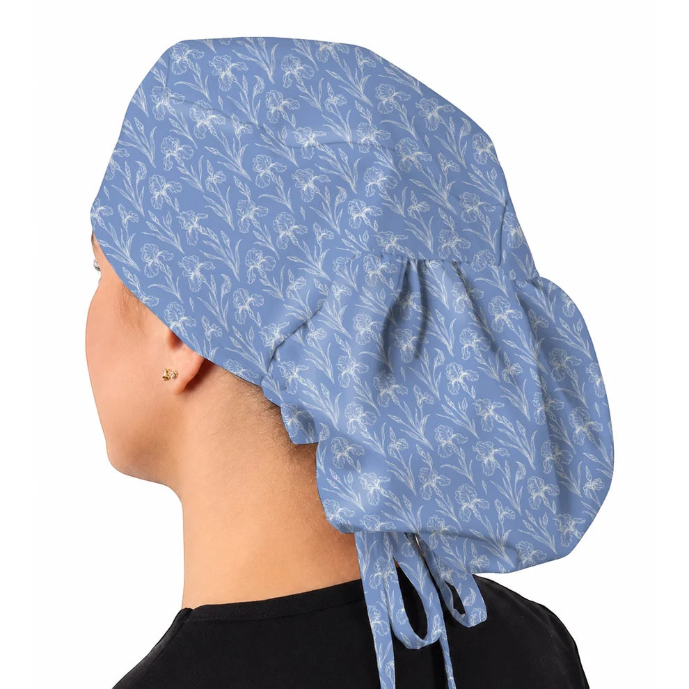 Iris Floral Scrub Caps, Botanical Iris Print Scrubs, Vintage Flower Nurse Cap