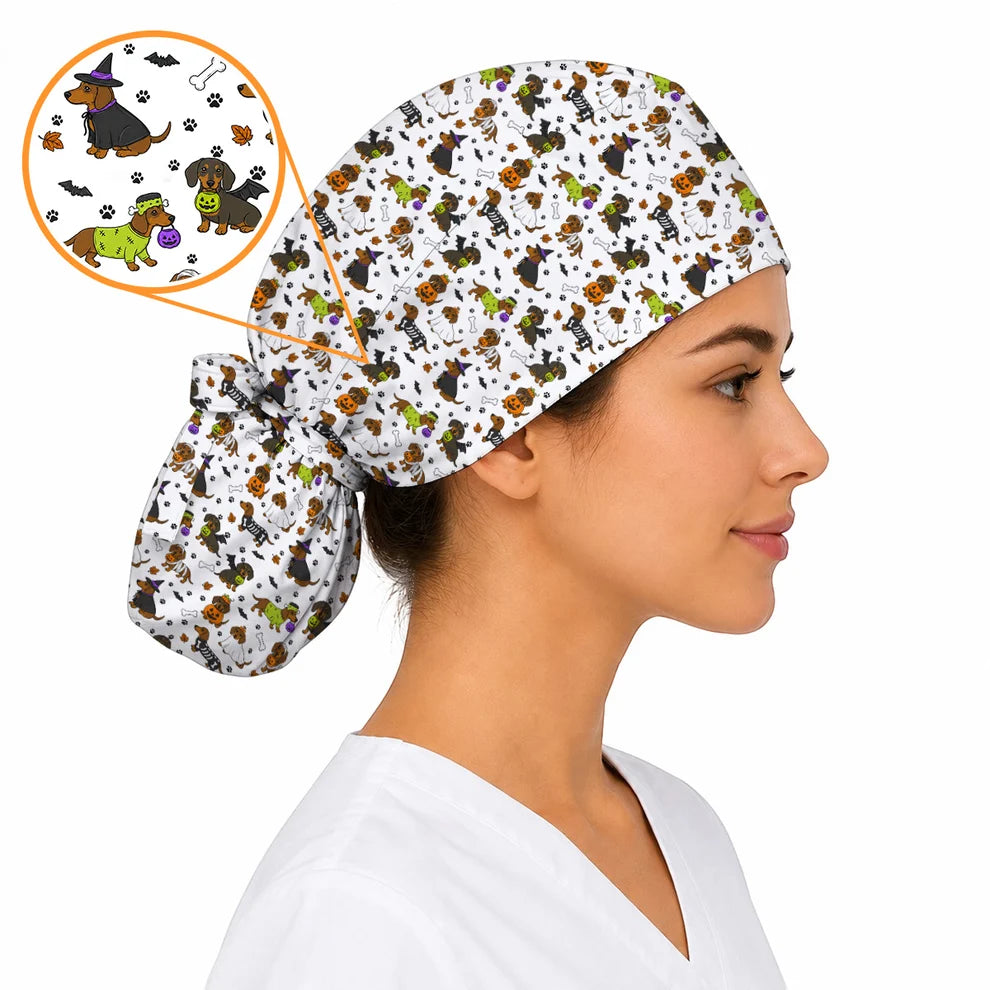 Halloween Black Cat Scrub Caps, Pumpkin Cat Print Scrubs, Spooky Nurse Cap (Copy)