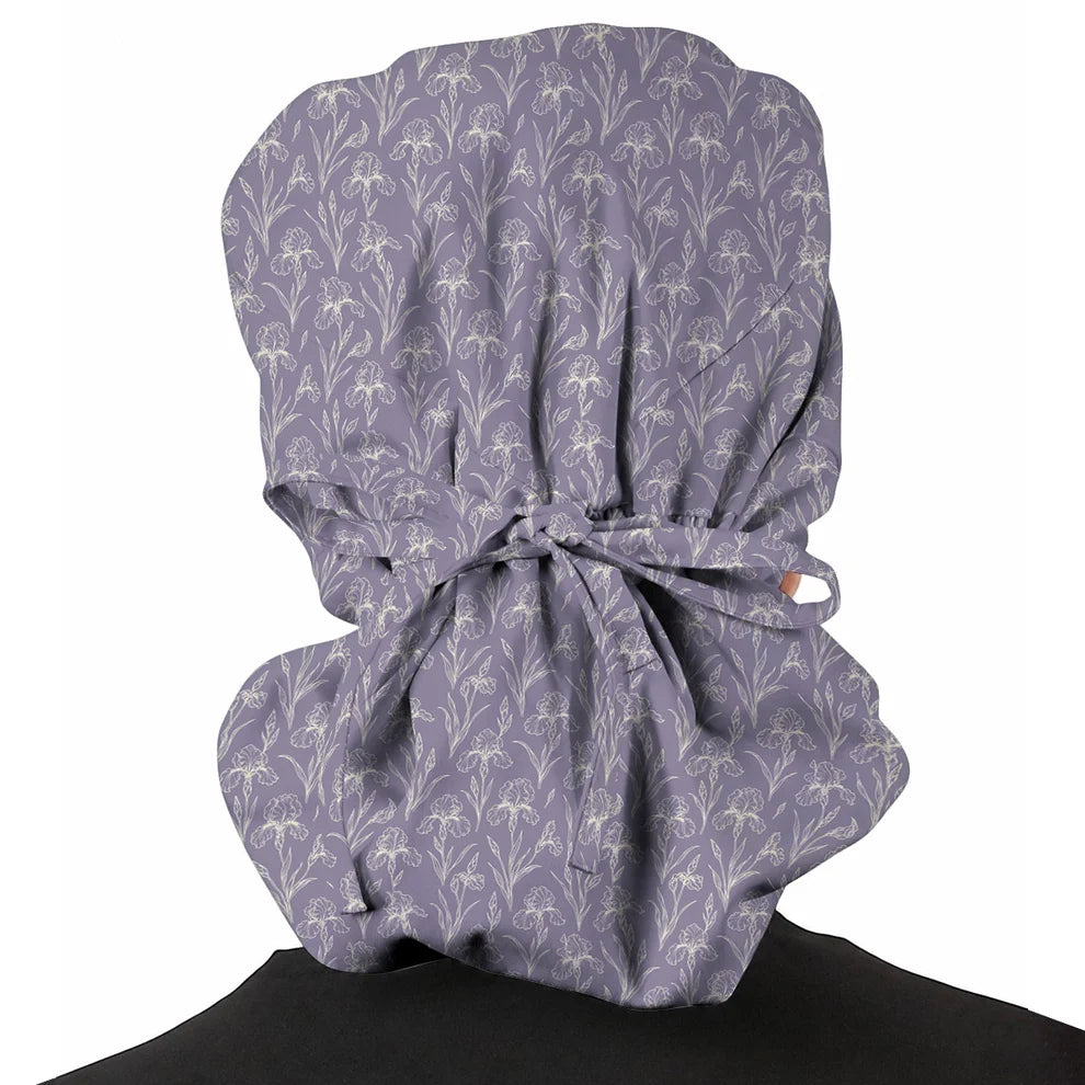 Iris Floral Scrub Caps, Botanical Iris Print Scrubs, Vintage Flower Nurse Cap