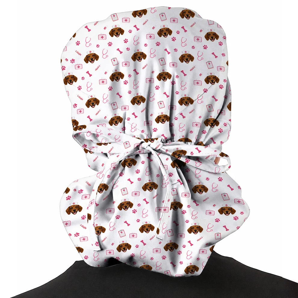 Dachshund Nurse Scrub Cap, Cute Wiener Dog Medical Uniform for Veterinary Professionals, Black Dog Lover Scrubs for Nurses