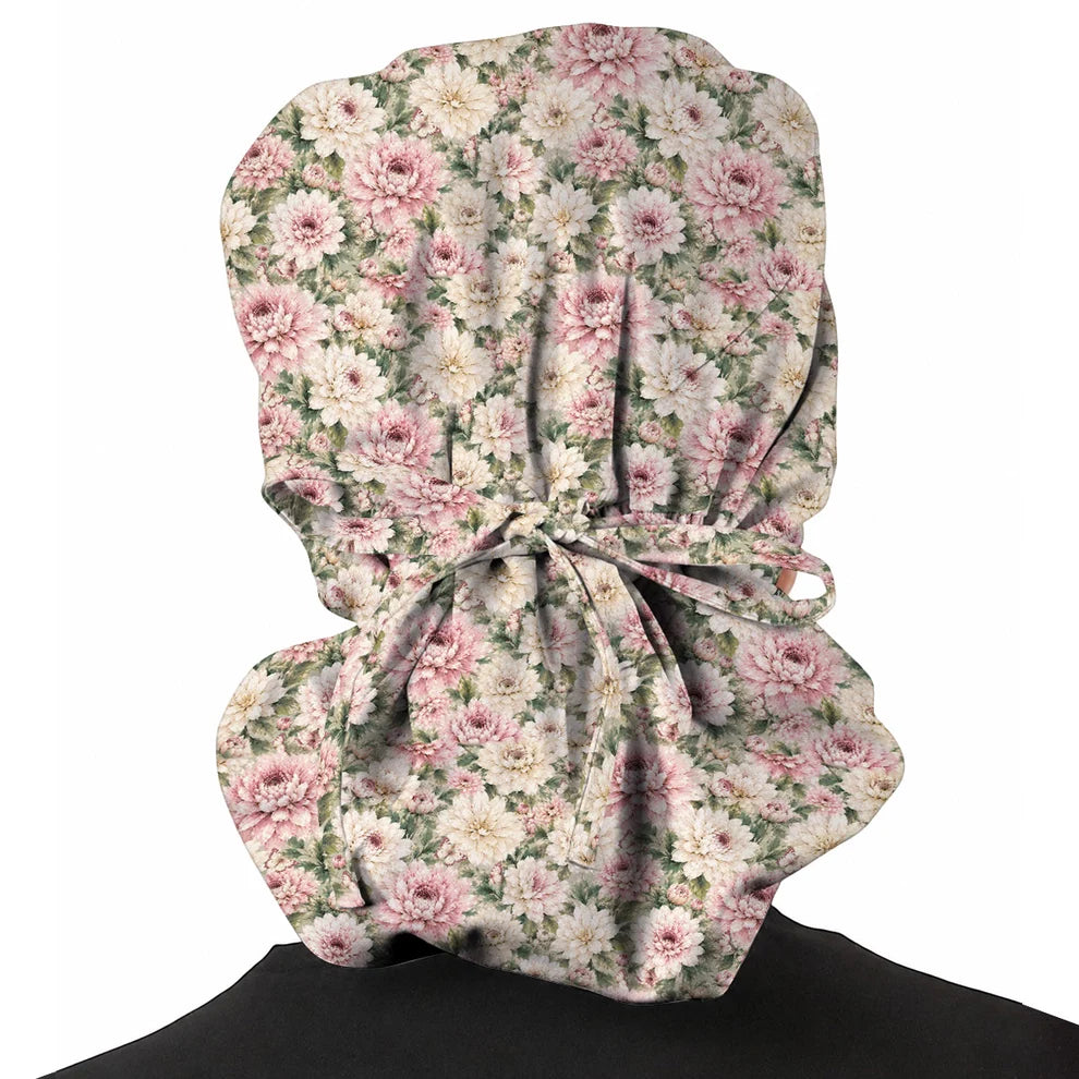 Dahlia Floral Scrub Caps, Vintage Dahlia Flower Print Scrubs, Botanical Nurse Cap
