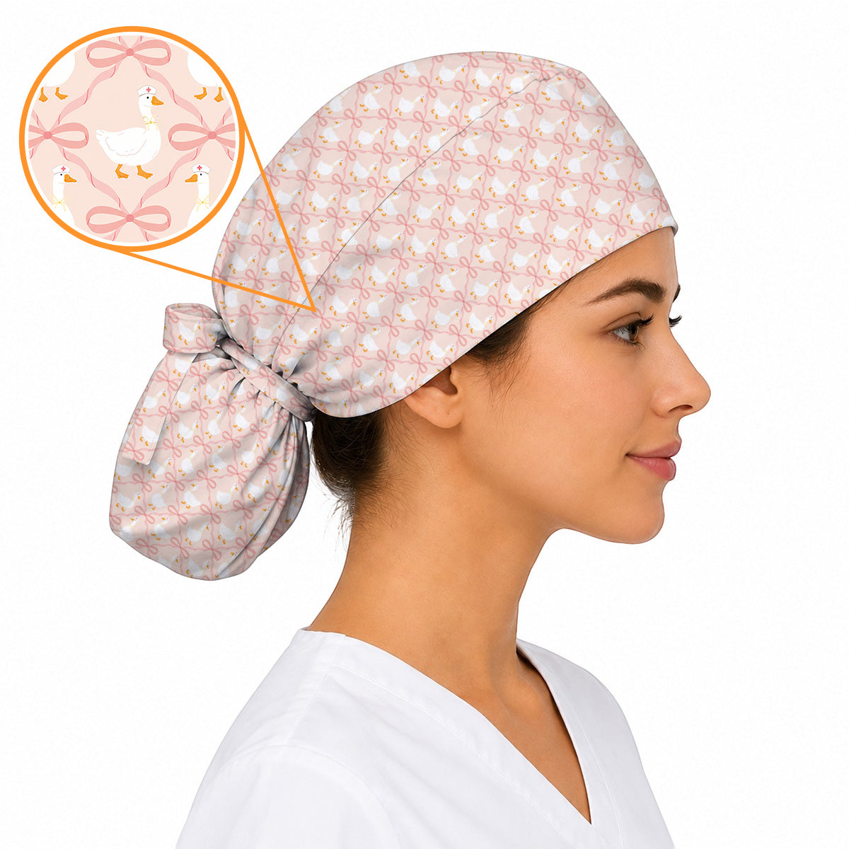 Pink Goose Nurse Scrub Caps, Cute Bow Goose Medical Scrubs Cap, Funny Nurse Gift For Women