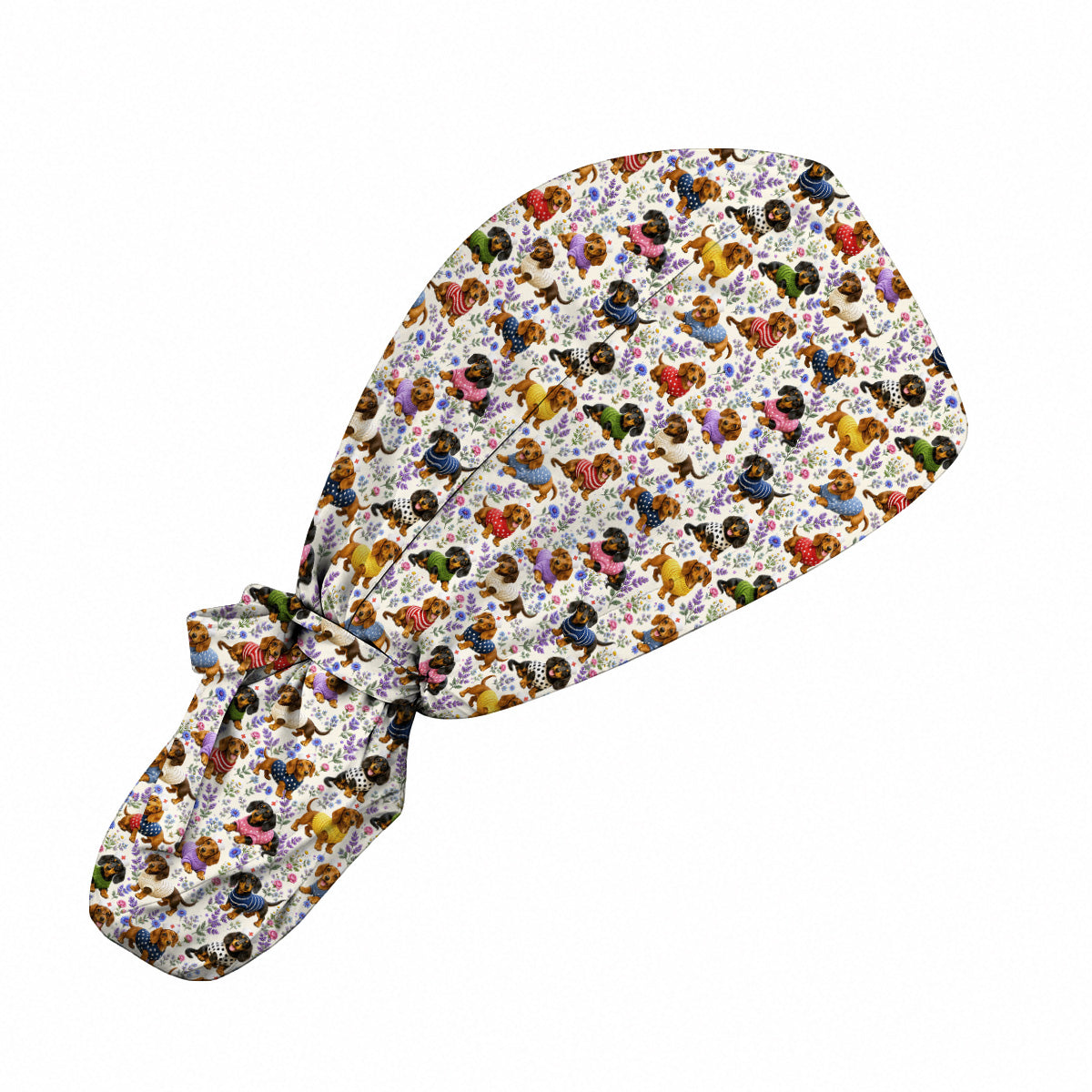 Dachshund Floral Nurse Scrub Cap, Cute Wiener Dog Pattern Scrubs for Nurses, Dog Lover Healthcare Gift