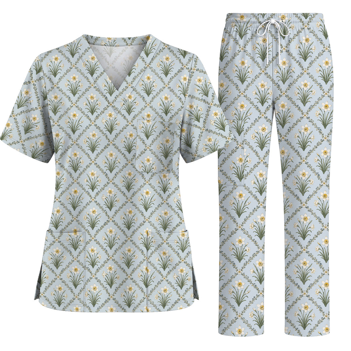 Elegant Daffodil Scrub Top, Vintage Daffodil Floral Nurse Scrubs Uniform, Spring Flower Gift For Nurses (Copy)