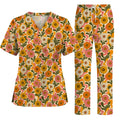 Retro Gerbera Floral Scrub Top, Groovy Gerbera Flower Print Scrubs, Vintage Nurse Medical Uniform