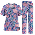 Pink Peony Floral Scrub Top, Elegant Blue Botanical Nurse Shirt, Vintage Floral Healthcare Uniform