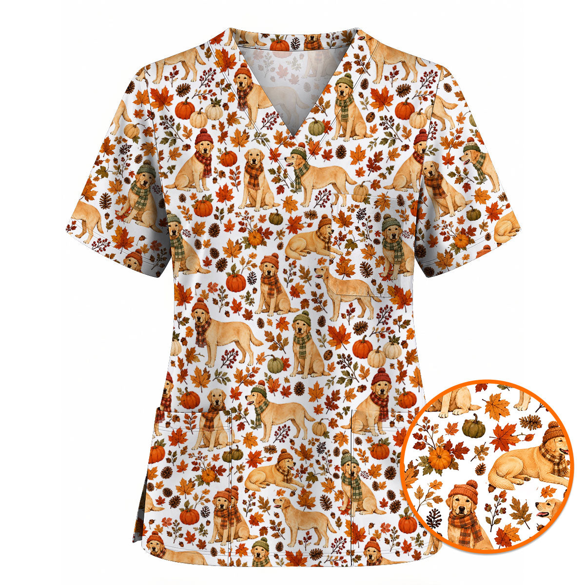 Labrador Retriever Nurse Scrub Top, Funny Autumn Lab Dog Medical Scrubs for Veterinary & Healthcare Staff, Breathable Fabrics Nursing Uniform