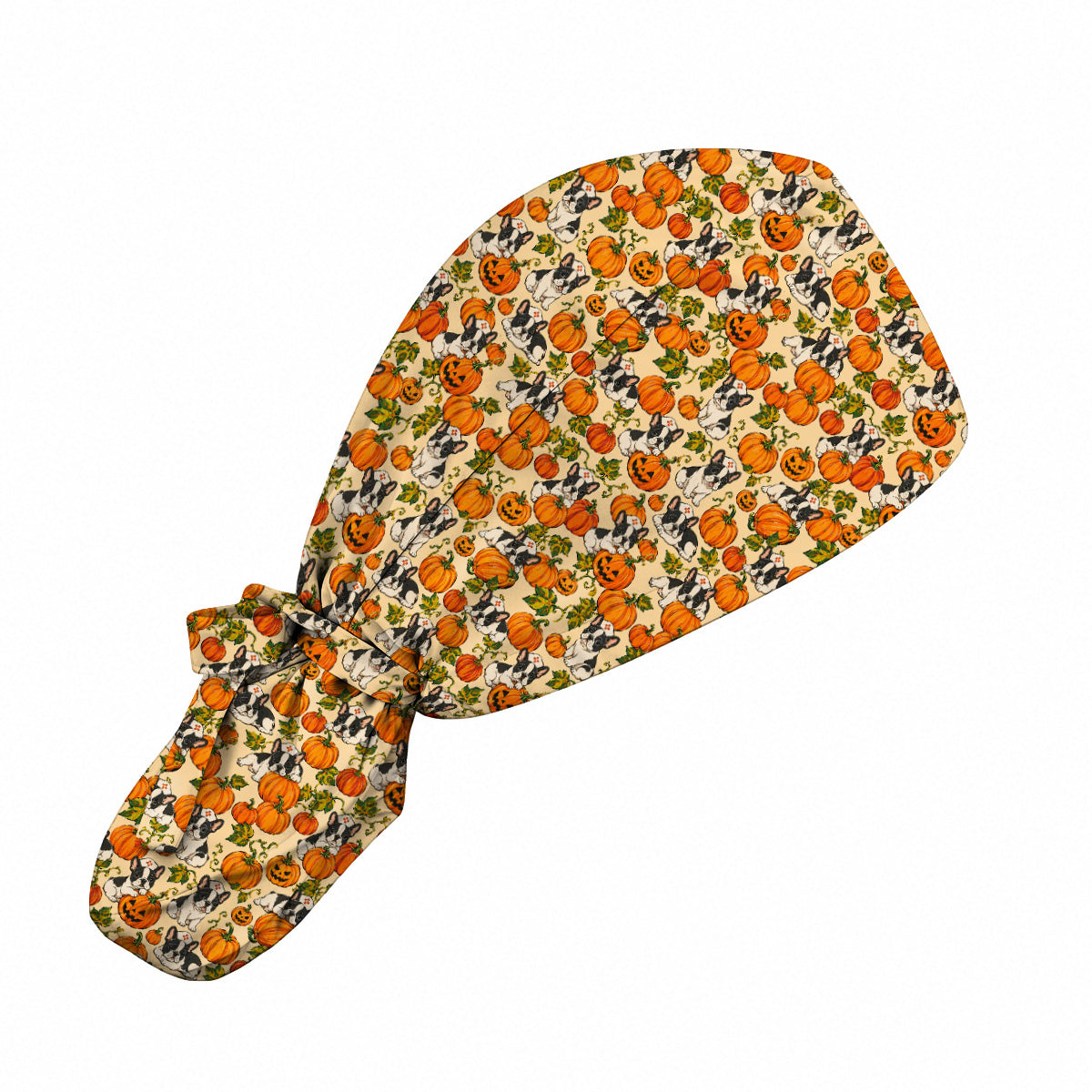 French Bulldog Halloween Nurse Scrub Cap, Pumpkin Frenchie Pattern Scrubs, Cute Fall Dog Scrub Shirt for Nurses
