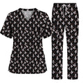 Tuxedo Cat Pattern Scrub Top, Black And White Cat Nurse Scrubs, Breathable Fabrics Nursing Uniform