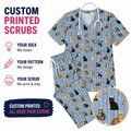 Personalized Cat Nurse Scrub Top, Custom Cat Print Nursing Uniform for Nurses, Veterinary Scrubs Gift for Cat Lovers