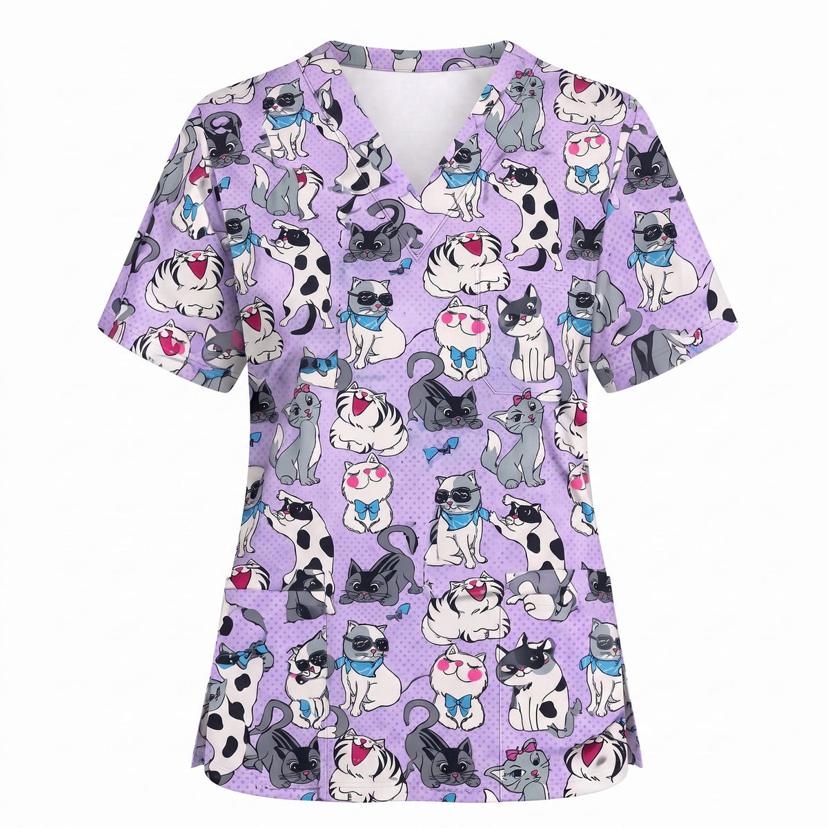 Funny Cat Scrub Top, Cute Cats Scrub Top for Women, Cute Animal Scrubs Gift for Nurse, CNA, RN, Doctor