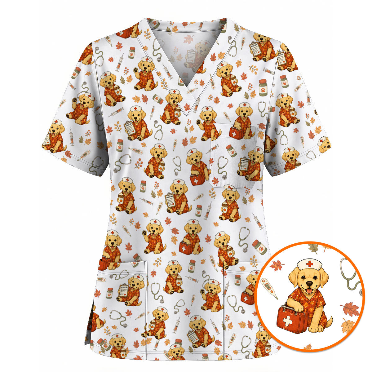 Labrador Retriever Scrub Top, Fall Dog Nursing Uniform for Veterinary Professionals, Cozy Autumn Nurse Scrubs for Dog Lovers