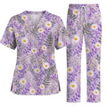 Purple Daisy Floral Scrub Top, Lavender Botanical Nurse Shirt, Wildflower Healthcare Uniform