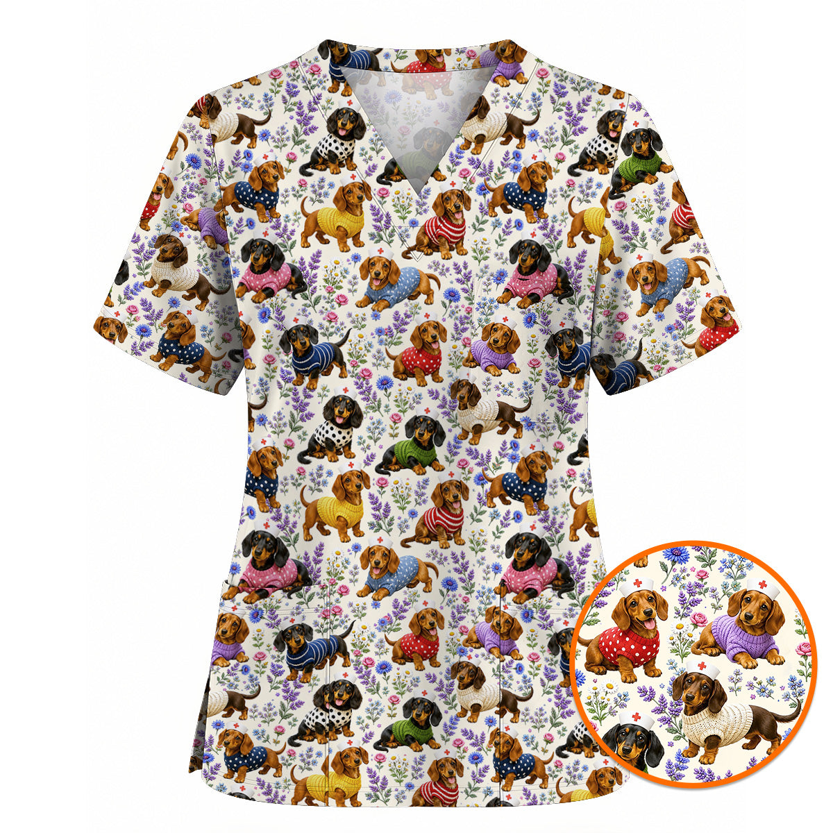 Cosmos Floral Scrub Top, Vintage Cosmos Flower Print Scrubs, Botanical Nurse Uniform (Copy)