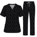 Black Cat Scrub Top for Cat Lovers, Cute Black Cat Nursing Uniform, Comfortable Feline Medical Scrubs For Nurse