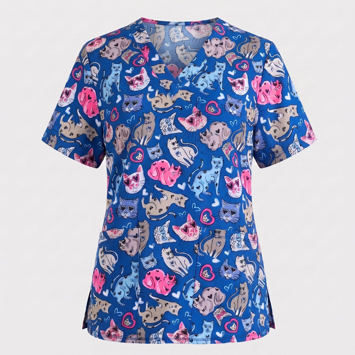 Essence I Love Kitties Scrub Top, Funny Cats Scrub Top for Women, Breathable Fabrics Nursing Uniform