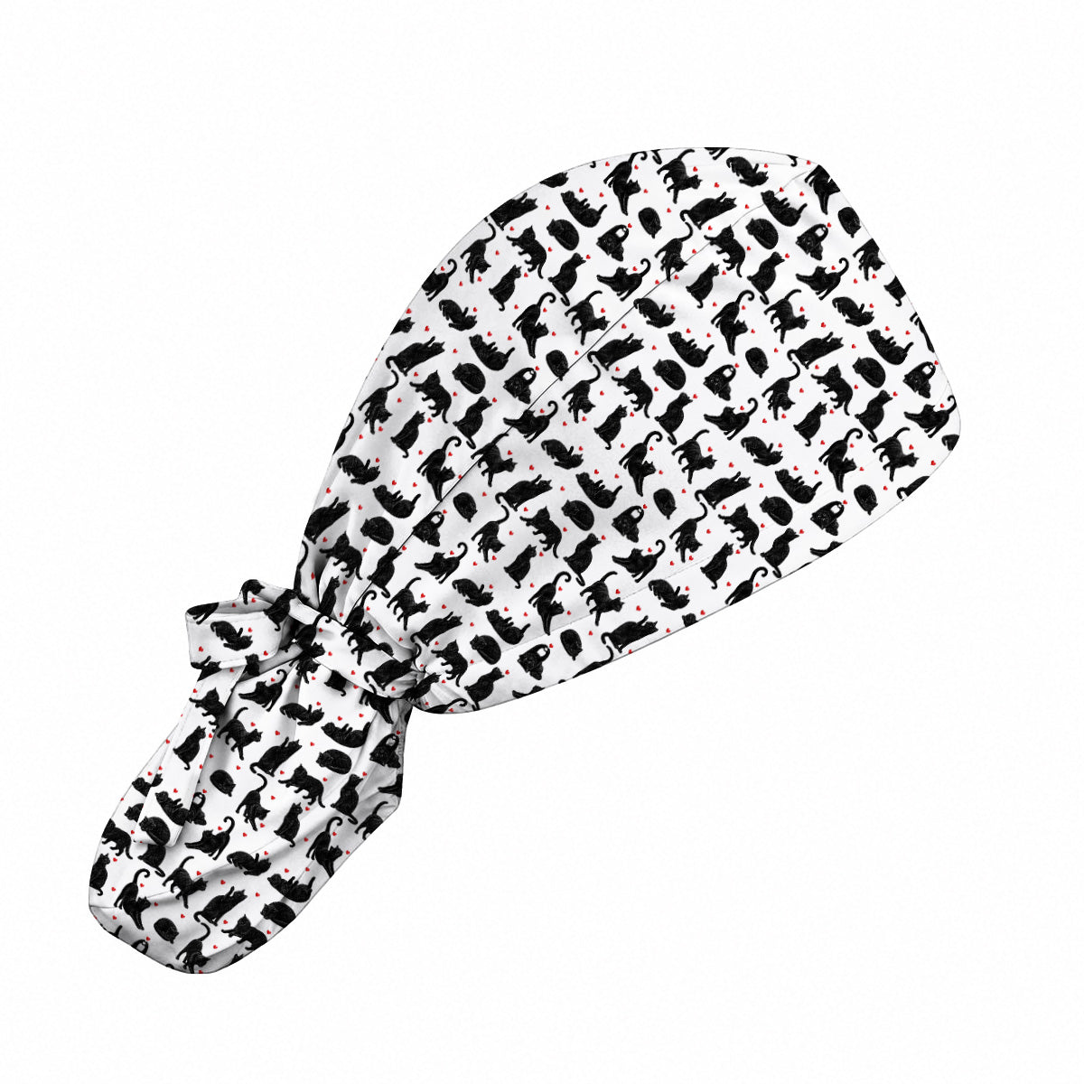 Black Cat Love Scrub Caps, Cute Cat Heart Print Scrubs, Cat Lover Nurse Cap