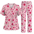 Pink Ribbon Hummingbird Scrub Top, Breast Cancer Awareness Floral Nurse Shirt, Pink Healthcare Uniform