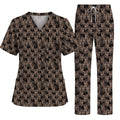 Tabby Cat Pattern Scrub Top, Brown Tabby Cat Nurse Scrubs, Cat Lover Nursing Uniform