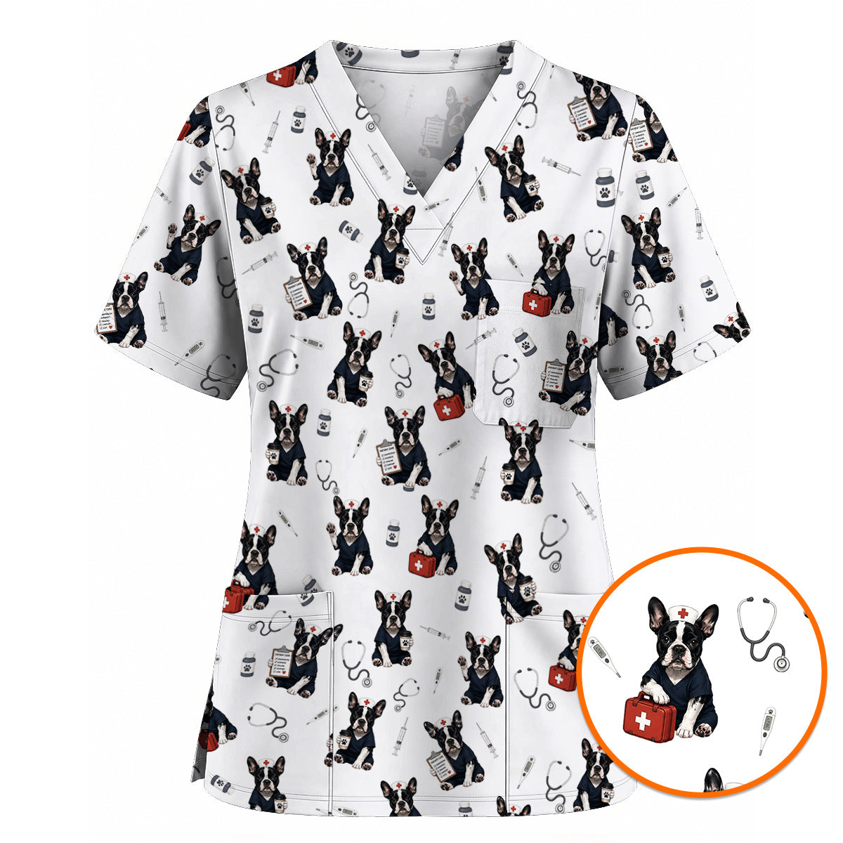 Frenchton Veterinary Scrub Top, Frenchton Vet Nurse Uniform for Animal Lovers, Comfortable Veterinary Scrubs for Veterinary Professionals
