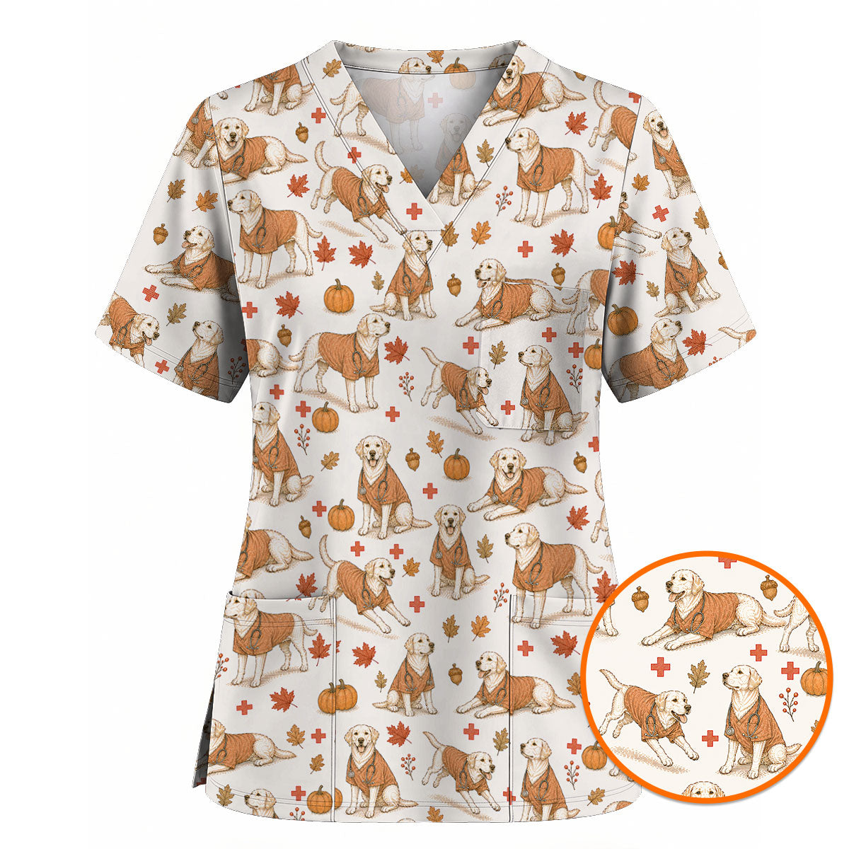 Fall Dachshund Scrub Top, Autumn Wiener Dog Nurse Uniform for Veterinary Professionals, Breathable Fabrics Nursing Scrubs for Dog Lovers (Copy)