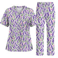 Charming Lavender Scrub Top, Purple Lavender Butterfly Nurse Scrubs Uniform, Botanical Floral Gift For Nurses