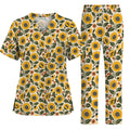 Retro Sunflower Scrub Top, Vintage Sunflower Floral Nurse Scrubs Uniform, Cheerful Flower Gift For Nurses