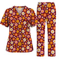 Retro Daisy Scrub Top, Colorful Daisy Floral Nurse Scrubs Uniform, Groovy Flower Gift For Nurses