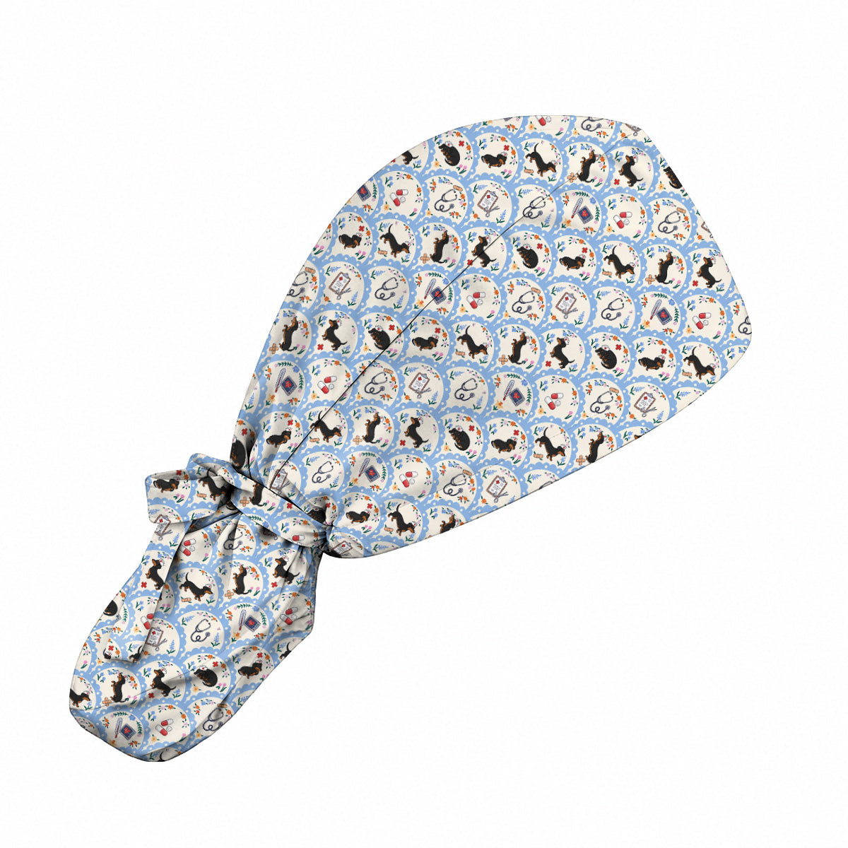 Dachshund Nurse Scrub Cap, Wiener Dog Medical Pattern Scrubs for Nurses, Cute Healthcare Uniform for Dog Lovers