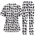 Black Cat Love Scrub Top, Cute Cat Heart Print Scrubs, Cat Lover Nurse Uniform