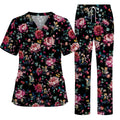 Dark Floral Scrub Top, Vintage Peony Nurse Shirt, Elegant Botanical Healthcare Uniform