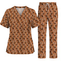 Orange Tabby Cat Pattern Scrub Top, Ginger Cat Nurse Scrubs For Cat Lover, Breathable Fabrics Nursing Uniform