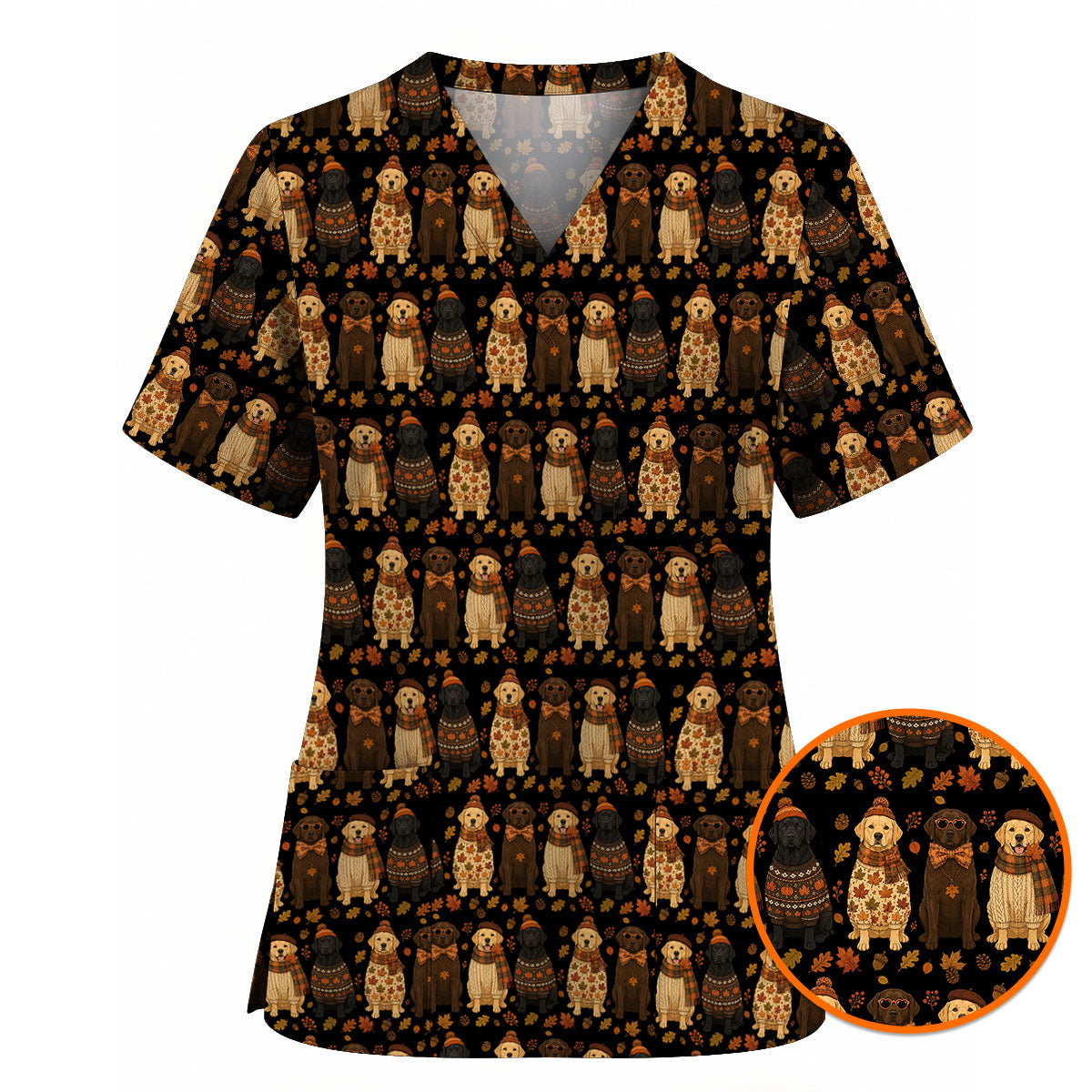 Autumn Dachshund Scrub Top, Wiener Dog Fall Nursing Uniform for Dog Lovers, Comfortable Scrubs for Nurses