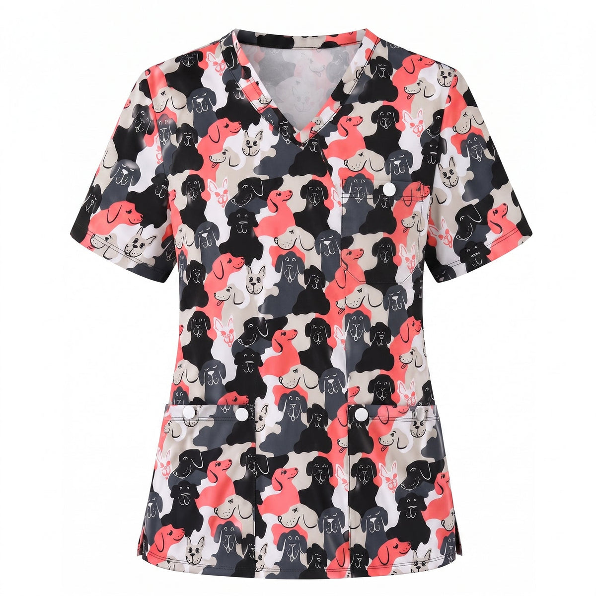 Cute Dog Pattern Scrub Top, Cartoon Puppy Nursing Scrub for Women, Breathable Veterinary Medical Uniform