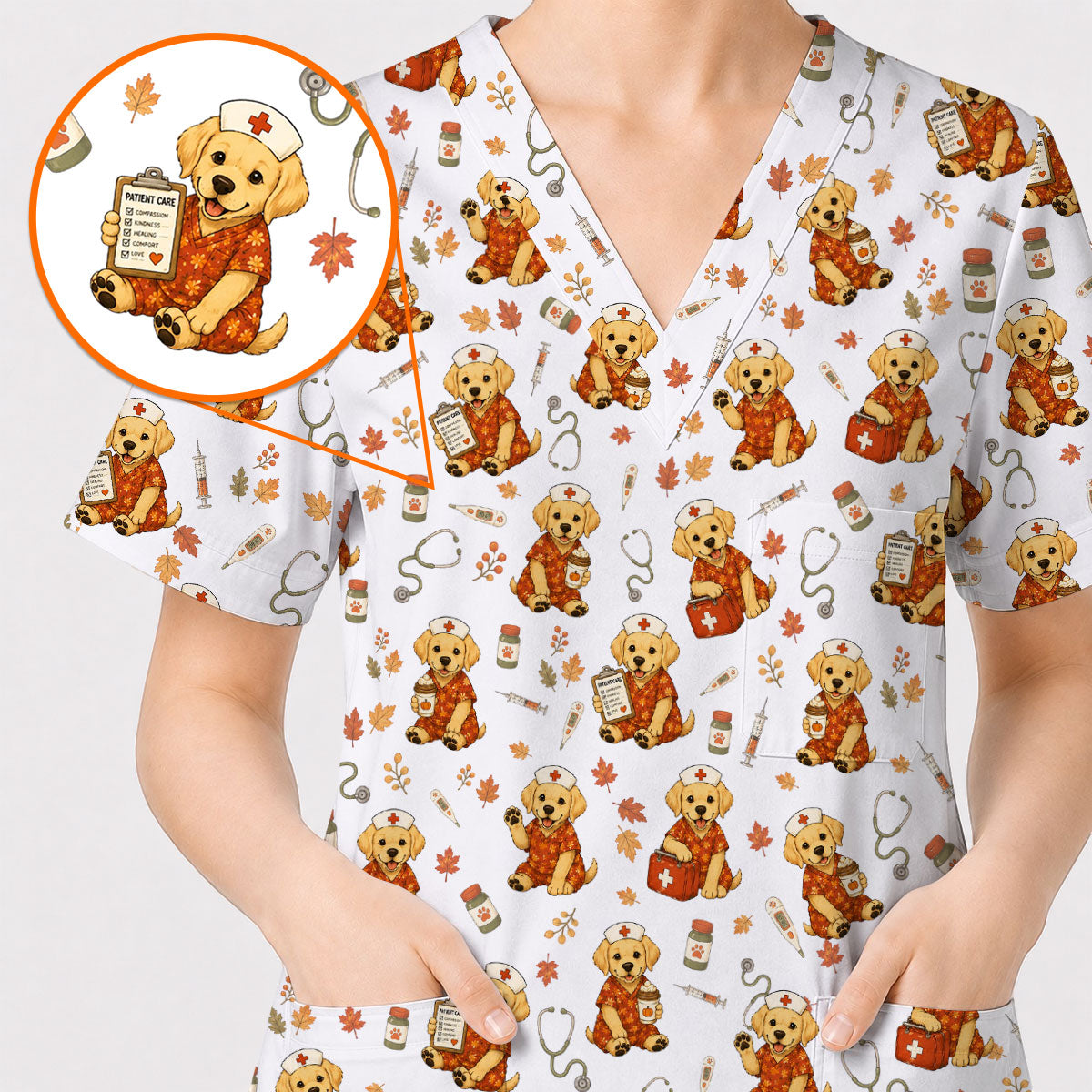 Labrador Retriever Scrub Top, Fall Dog Nursing Uniform for Veterinary Professionals, Cozy Autumn Nurse Scrubs for Dog Lovers