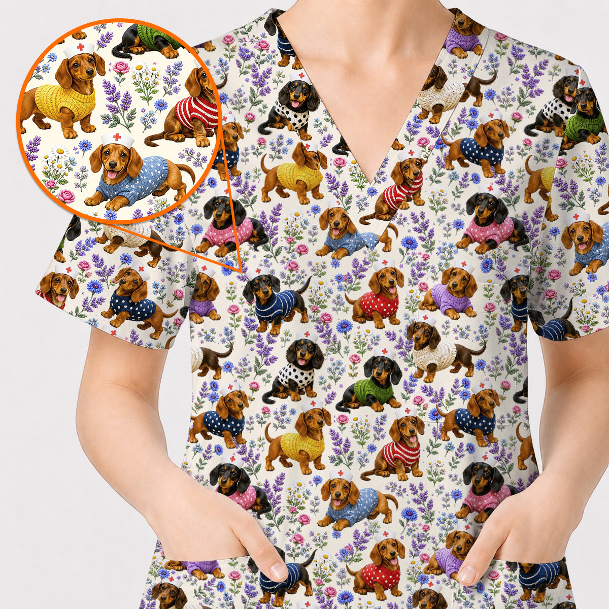 Cosmos Floral Scrub Top, Vintage Cosmos Flower Print Scrubs, Botanical Nurse Uniform (Copy)
