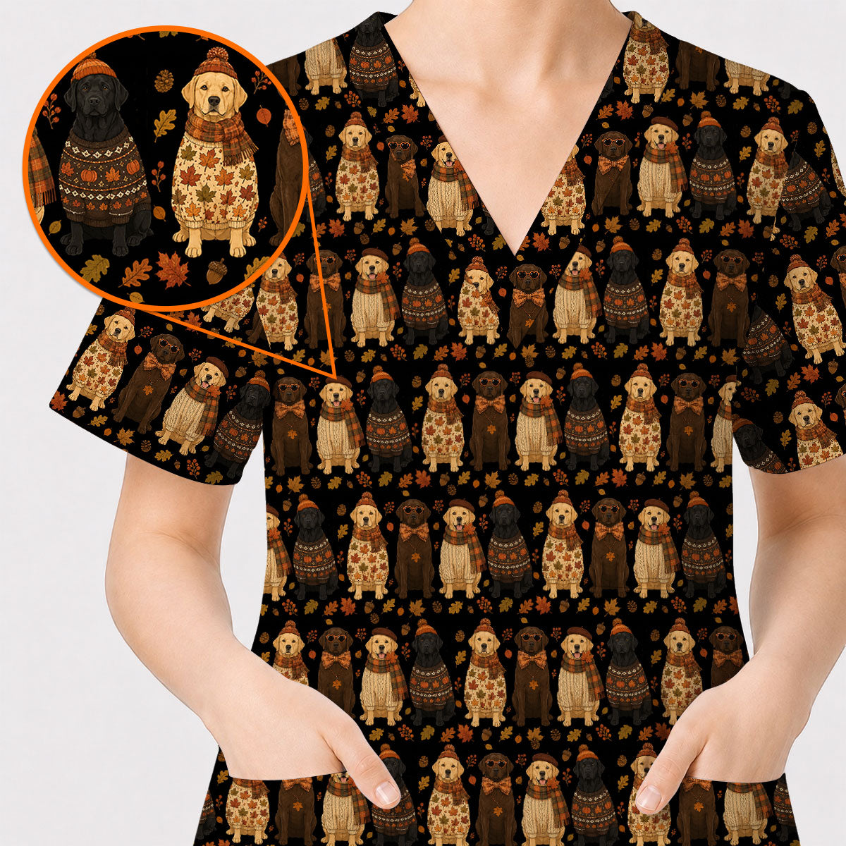 Autumn Dachshund Scrub Top, Wiener Dog Fall Nursing Uniform for Dog Lovers, Comfortable Scrubs for Nurses