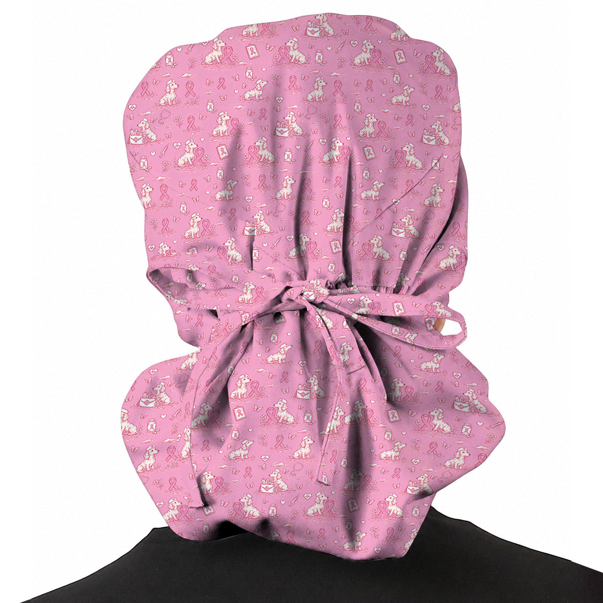 Breast Cancer Awareness Dachshund Scrub Cap, Pink Ribbon Wiener Dog Nursing Uniform, Nurse Scrubs for Dog Lovers