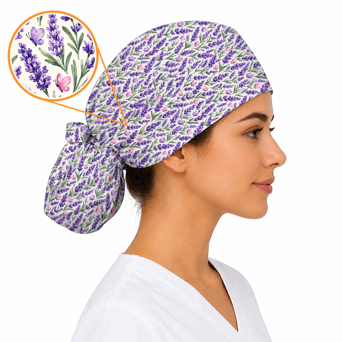 Charming Lavender Scrub Caps, Purple Lavender Butterfly Nurse Scrubs Cap, Botanical Floral Gift For Nurses