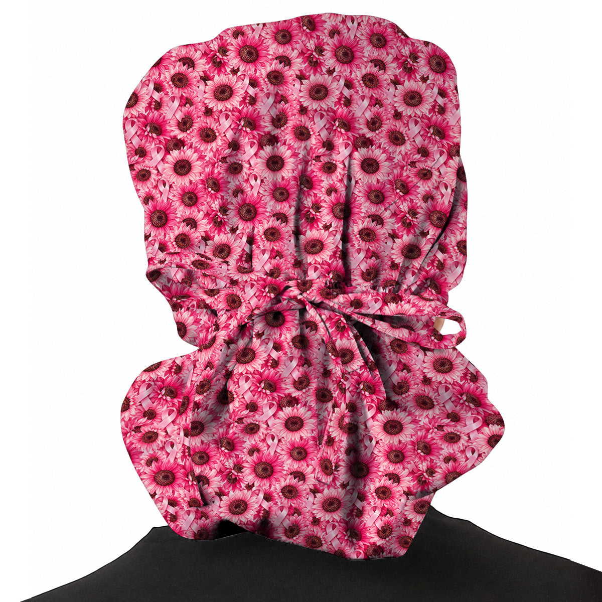 Breast Cancer Awareness Floral Scrub Caps, Pink Ribbon Pattern Nurse Scrubs, Breast Cancer Nursing Cap