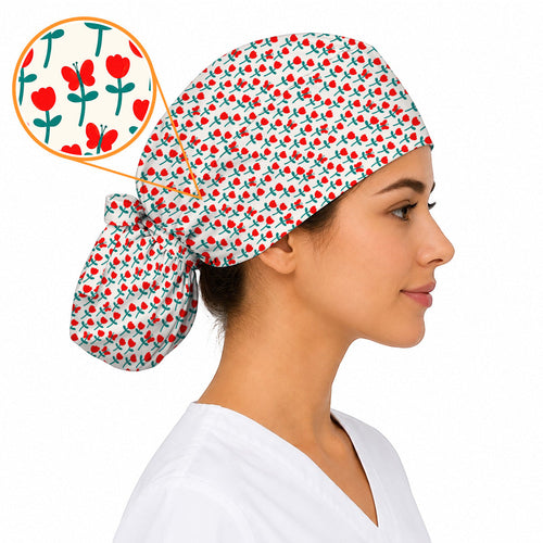 Playful Tulip Scrub Caps, Colorful Tulip Butterfly Nurse Scrubs Cap, Spring Floral Gift For Nurses