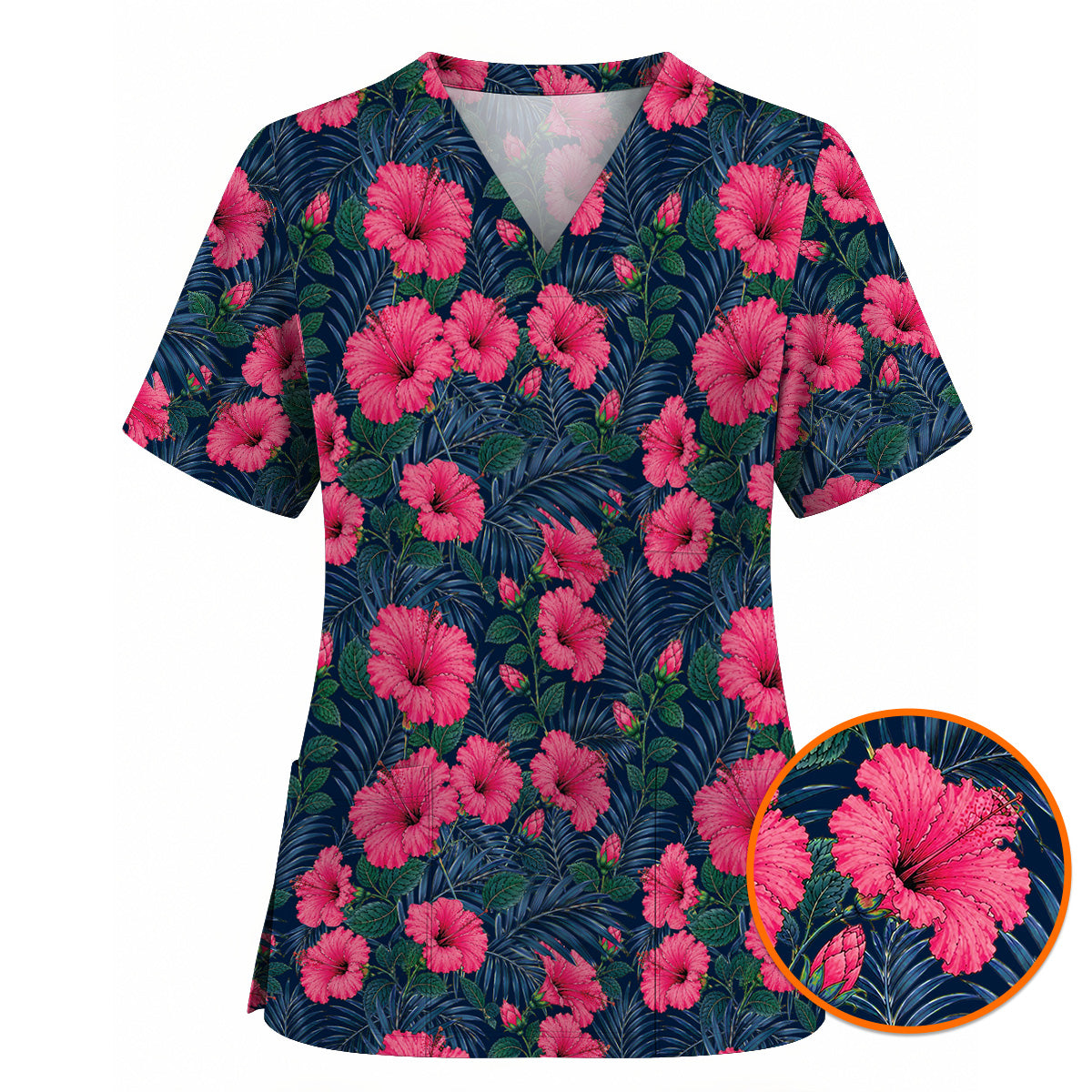 Tropical Hibiscus Scrub Top, Vibrant Hibiscus Floral Nurse Scrubs, Botanical Gift For Nurses