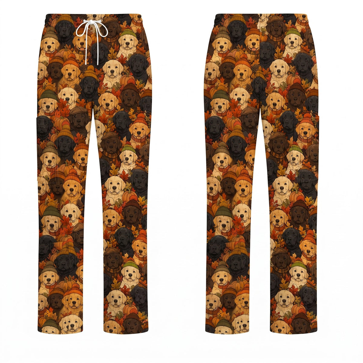 Autumn Labrador Scrub Top, Fall Labrador Retriever Nursing Uniform for Dog Lovers, Cozy Nurse Scrubs with Labrador Pattern