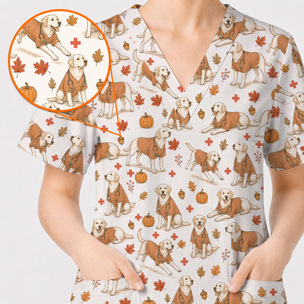 Fall Dachshund Scrub Top, Autumn Wiener Dog Nurse Uniform for Veterinary Professionals, Breathable Fabrics Nursing Scrubs for Dog Lovers (Copy)